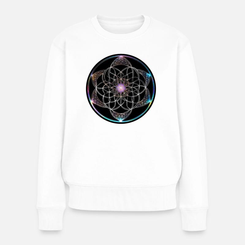 Blume des Lebens Farbige Geometrie Kreis - Frauen Premium Bio Pullover - Weiß