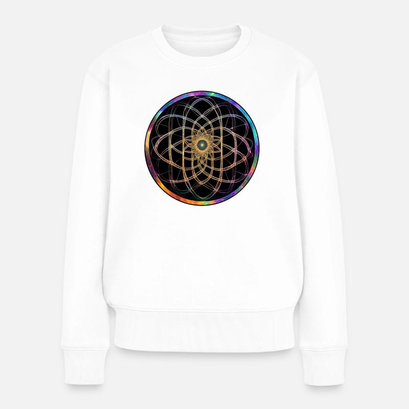 Regenbogen Mandala Kreismuster - Frauen Premium Bio Pullover - Weiß