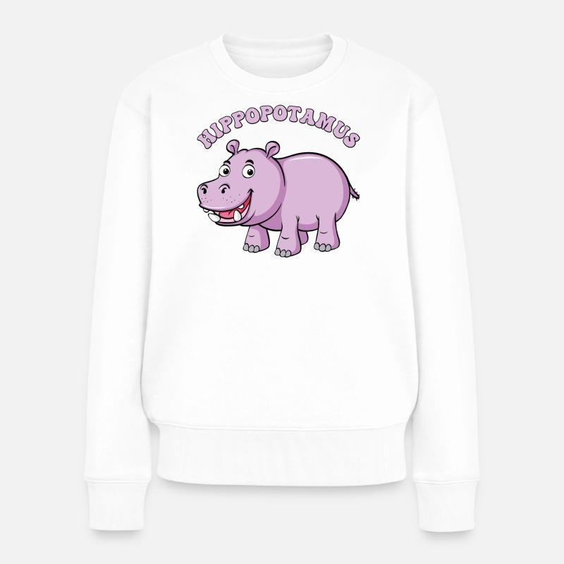 Lila Nilpferd Cartoon Lächeln - Frauen Premium Bio Pullover - Weiß