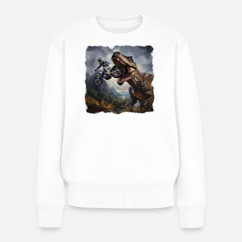 T Rex Motorradfahrer - Frauen Premium Bio Pullover - Weiß