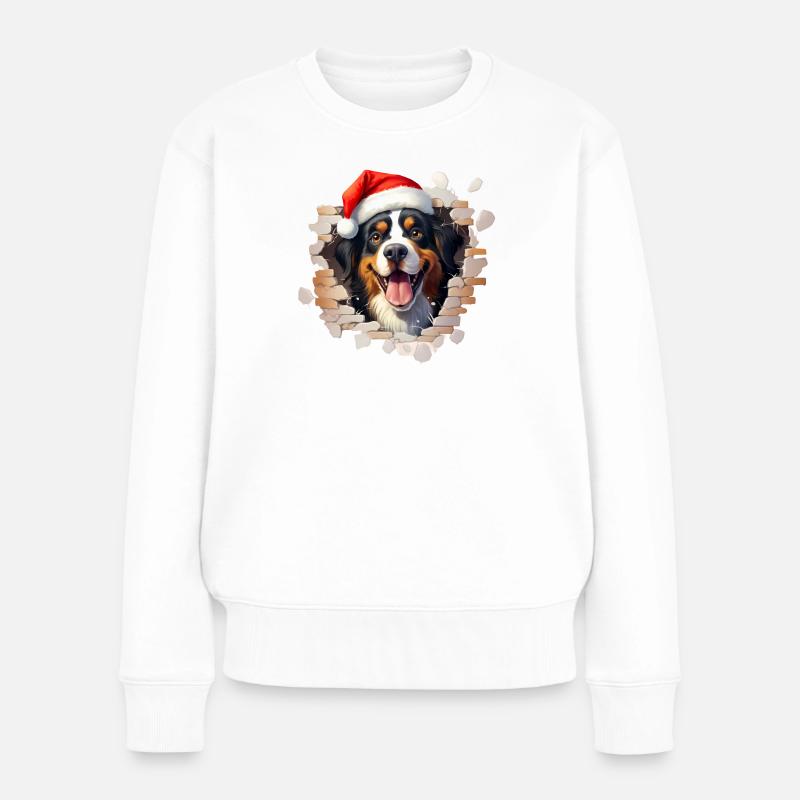 Berner Sennenhund mit Weihnachtsmütze - Frauen Premium Bio Pullover - Weiß