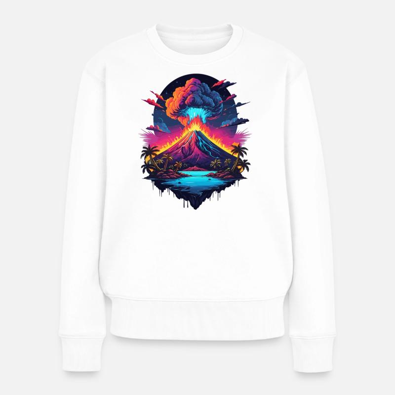 Vulkan Ausbruch - Frauen Premium Bio Pullover - Weiß