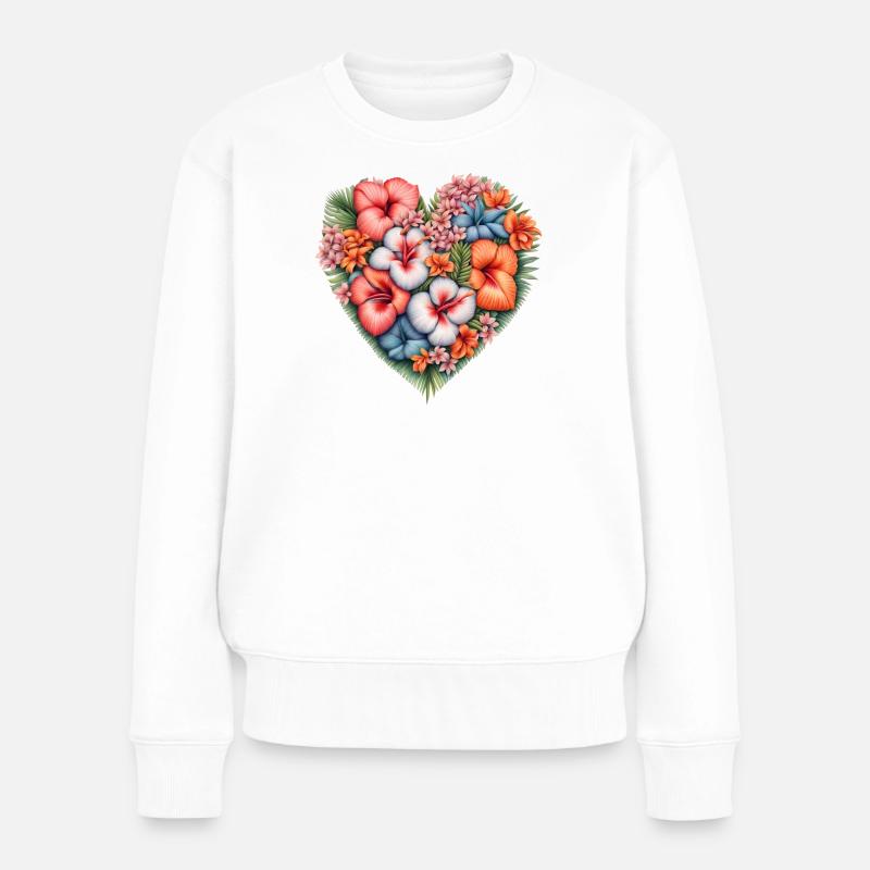 Motif de fleur de coeur d’hibiscus - Pull Premium bio Femme - blanc