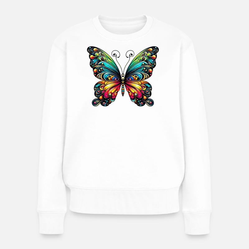Schmetterling - Frauen Premium Bio Pullover - Weiß