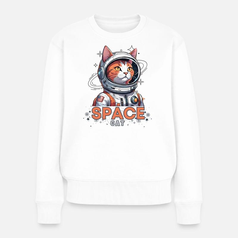 Space Cat Astronaut - Frauen Premium Bio Pullover - Weiß