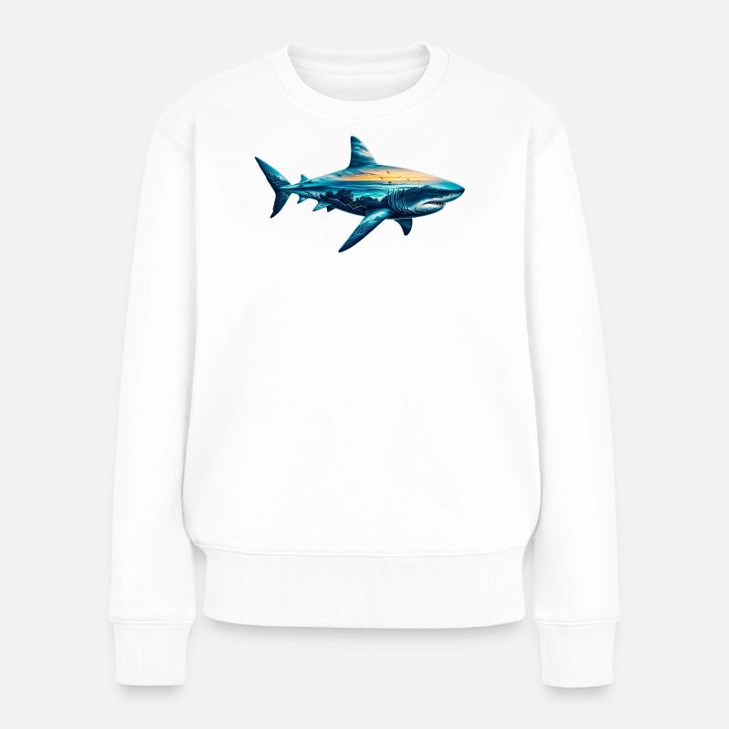 Verzierter Hai mit einer Meereslandschaft gemalt - Frauen Premium Bio Pullover - Weiß
