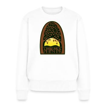 Sonnenaufgang - Runen - Heimkehr - Frauen Premium Bio Pullover - Weiß - Vorne - Julia (174cm)