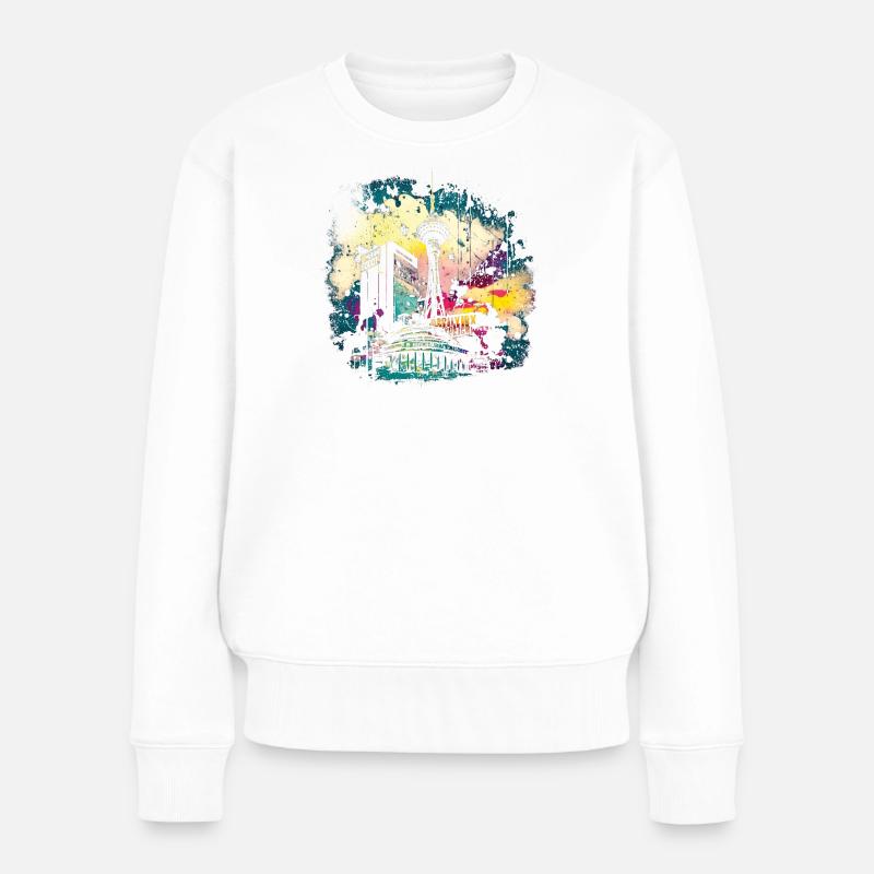 Berliner Farbspritzer Skyline - Frauen Premium Bio Pullover - Weiß