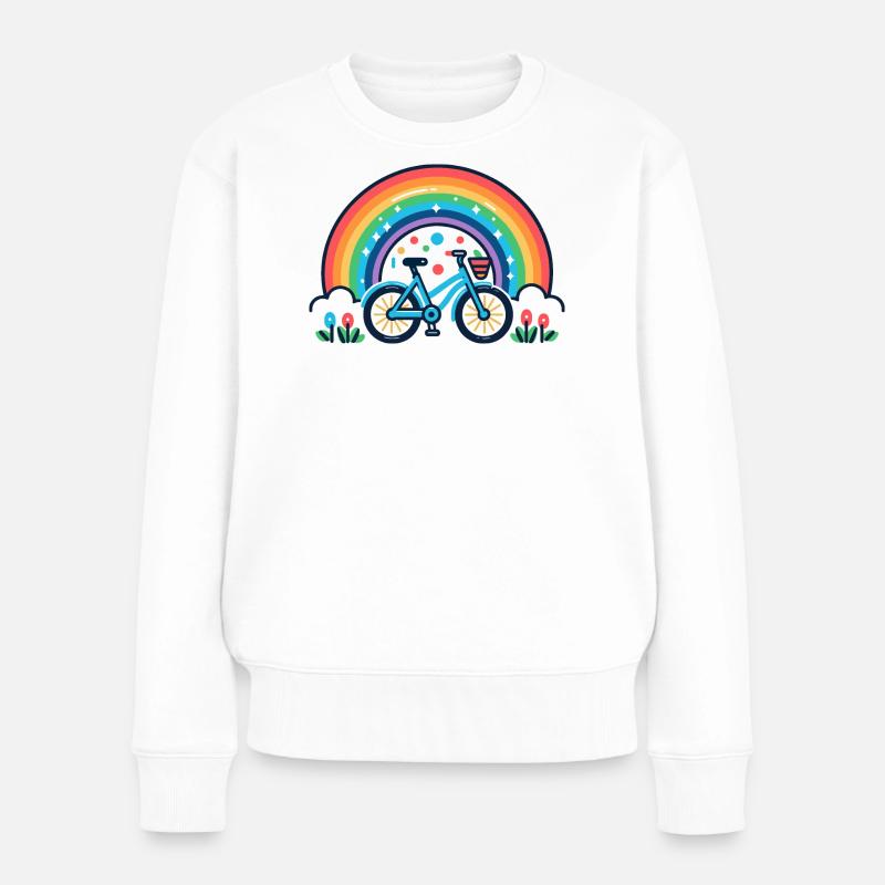 Regenbogen Fahrrad Freude Design - Frauen Premium Bio Pullover - Weiß