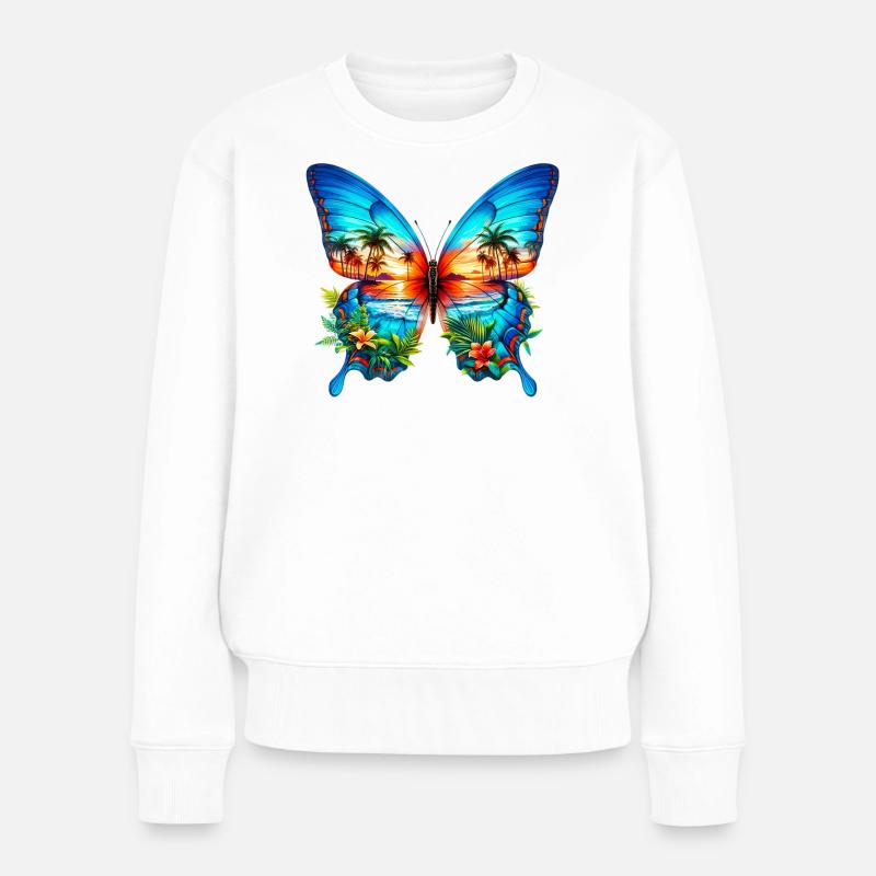 Schmetterling - Frauen Premium Bio Pullover - Weiß