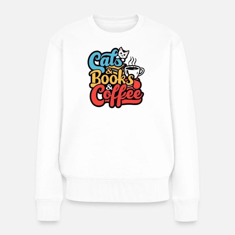 Liebe Katze Kätzchen Kaffee Bücher Koffie Boeken - Frauen Premium Bio Pullover - Weiß
