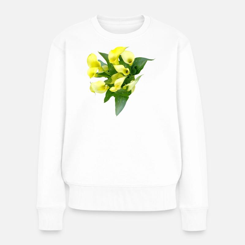 Zarte Gelbe Calla Blüten - Frauen Premium Bio Pullover - Weiß