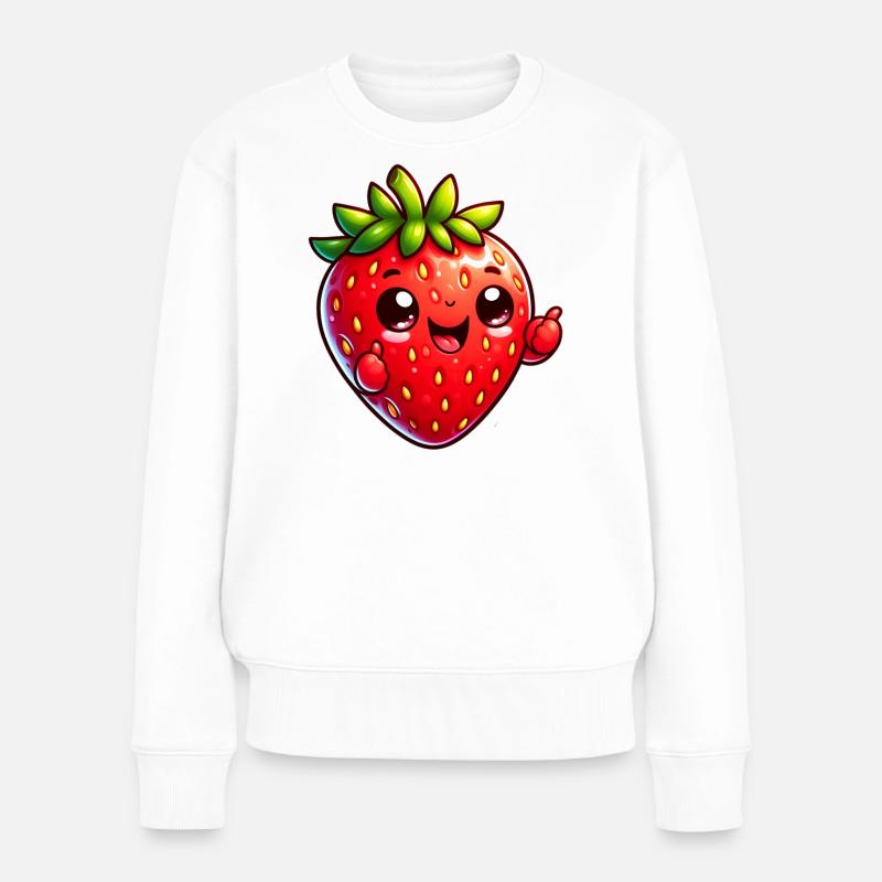 Erdbeer-Erdbeeren - Frauen Premium Bio Pullover - Weiß