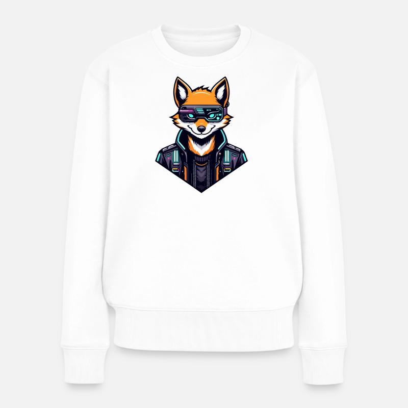 Cyber Fox Neon Tech Wild - Frauen Premium Bio Pullover - Weiß