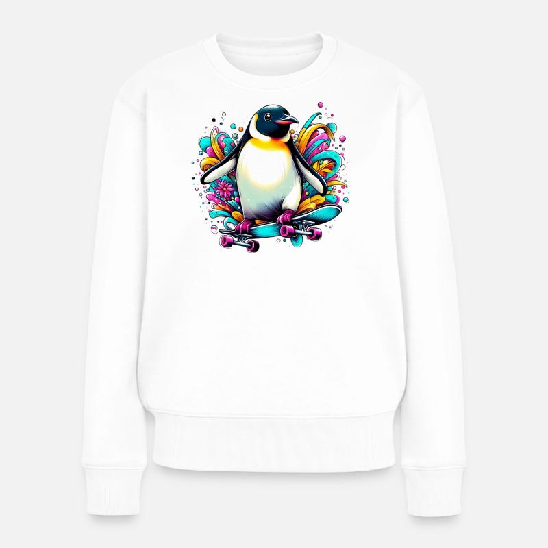 Pinguin Skateboard Skater Skater - Frauen Premium Bio Pullover - Weiß