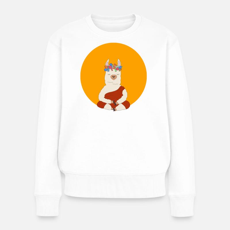 Meditierendes Lama - Frauen Premium Bio Pullover - Weiß