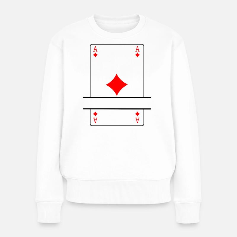 Spielkarten-Ass aus Karo mit Bannerplatz - Frauen Premium Bio Pullover - Weiß