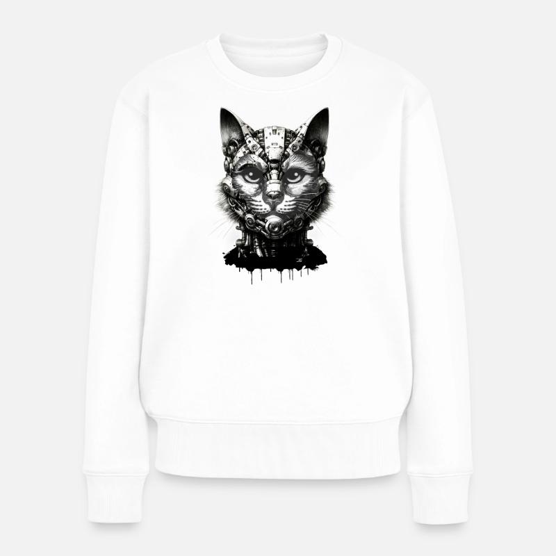 Katzenkopf gestaltet als Roboter im Retro-Look - Frauen Premium Bio Pullover - Weiß