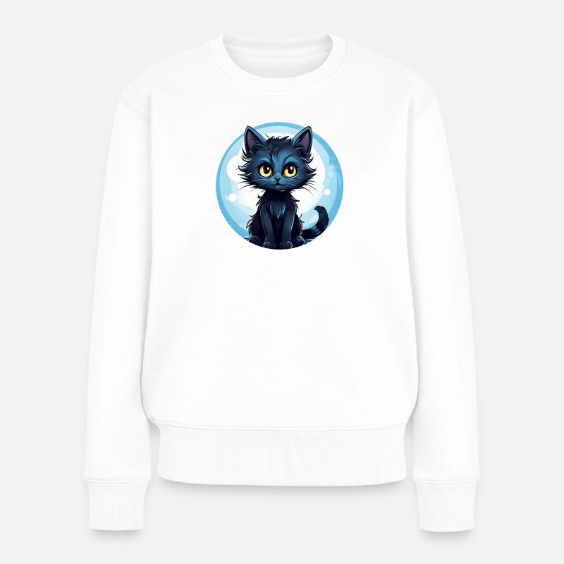Mondlichtkatze im Nachtkreis - Frauen Premium Bio Pullover - Weiß