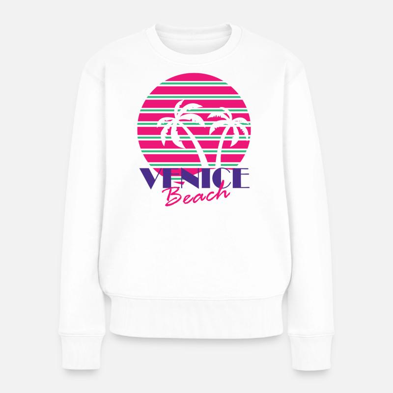 Venice Beach mit Palmen - Frauen Premium Bio Pullover - Weiß