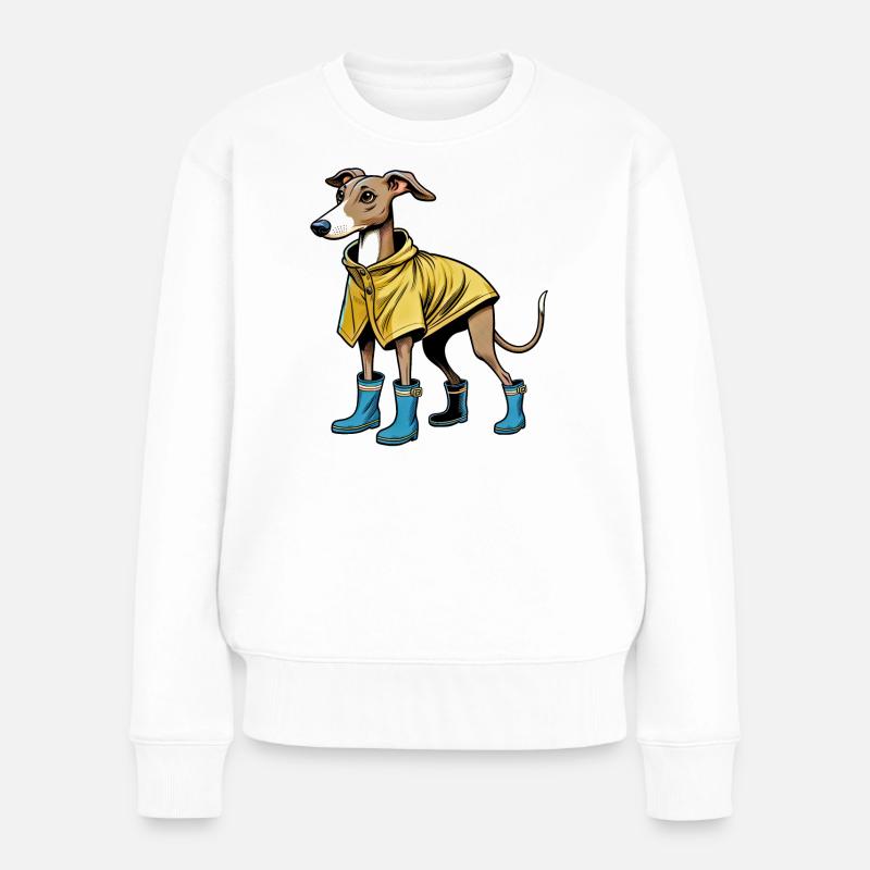 Whippet im Regenmantel - Frauen Premium Bio Pullover - Weiß