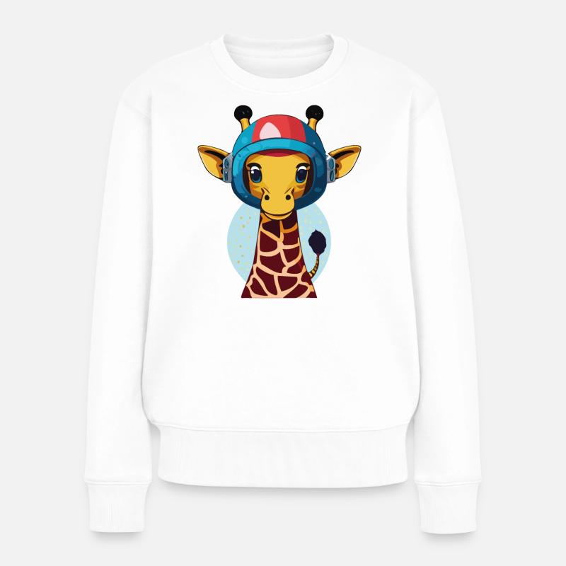 Weltraum-Giraffe mit Helm - Frauen Premium Bio Pullover - Weiß