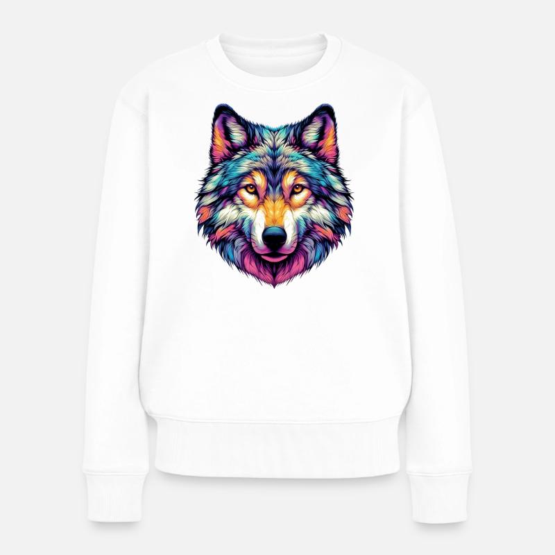 Wolf - Frauen Premium Bio Pullover - Weiß