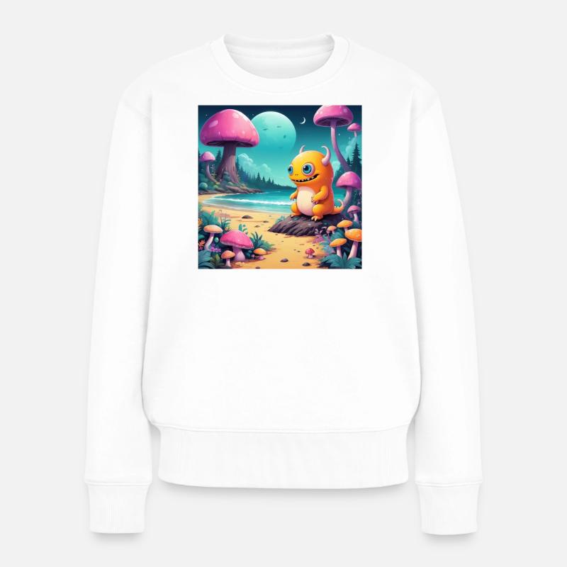 Kleines Monster am Märchenstrand - Frauen Premium Bio Pullover - Weiß