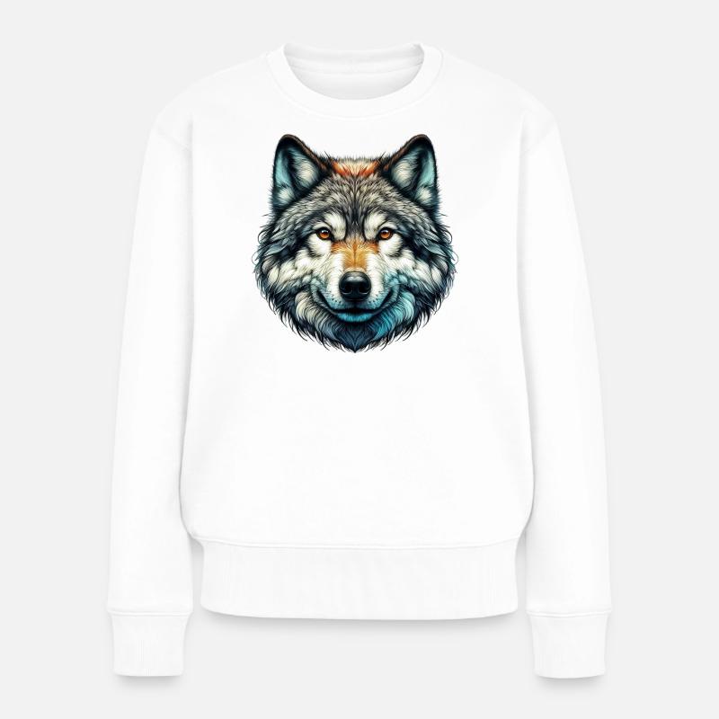 Wolf - Frauen Premium Bio Pullover - Weiß