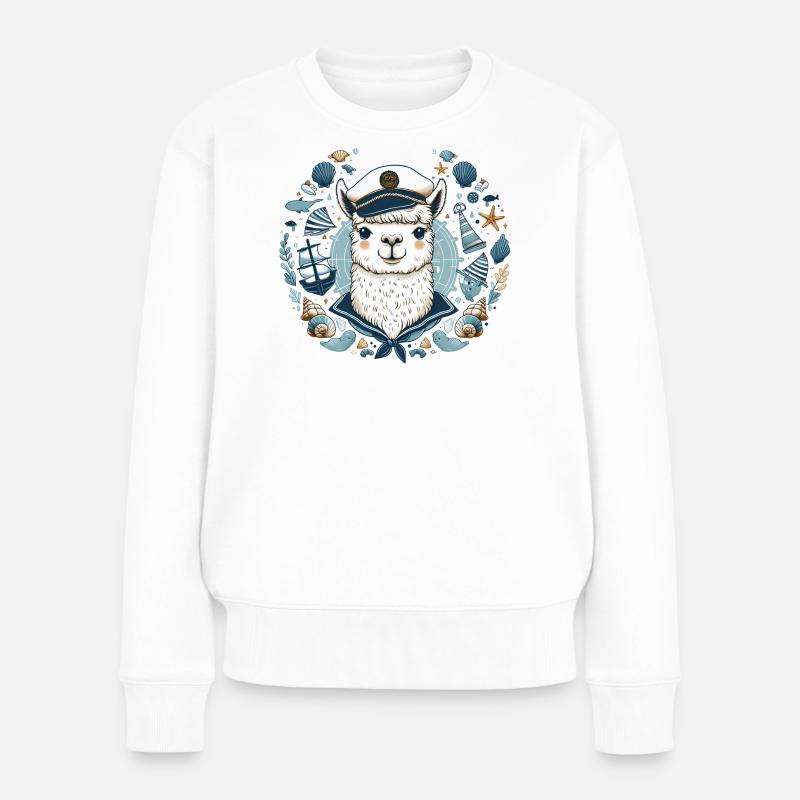 Kapitän Lama - Frauen Premium Bio Pullover - Weiß