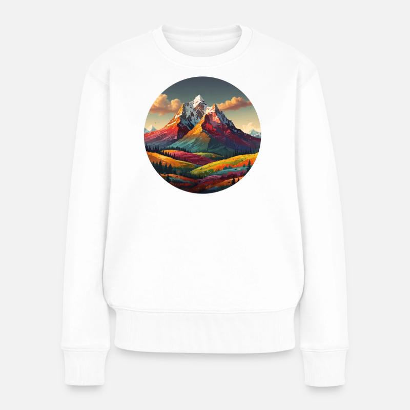 Bunte Berge und Wälder mit einer dynamischen Landschaft - Frauen Premium Bio Pullover - Weiß
