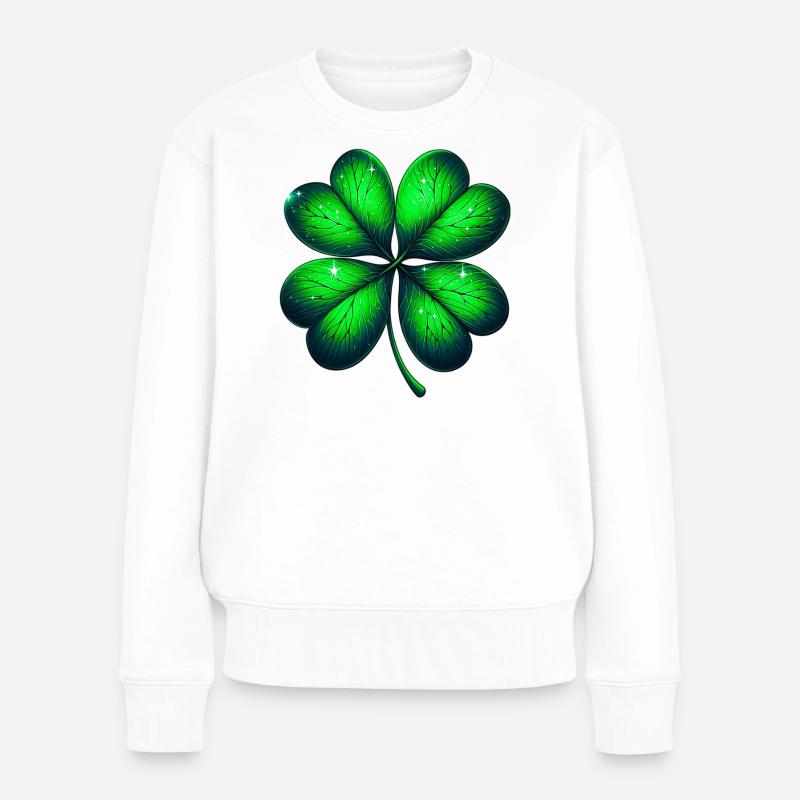 Vierblättriges Kleeblatt - Frauen Premium Bio Pullover - Weiß