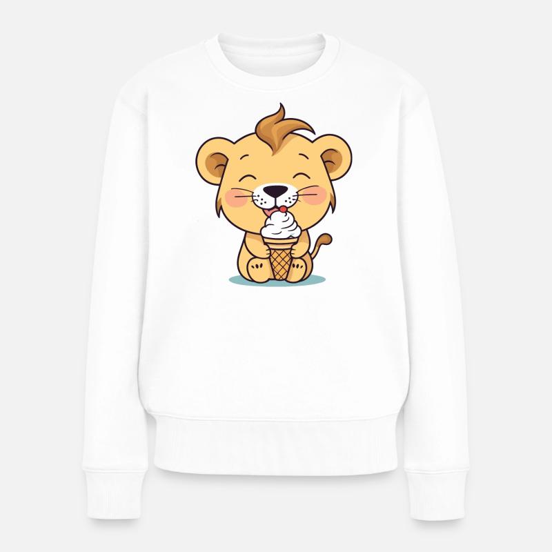 Löwe isst eis - Frauen Premium Bio Pullover - Weiß