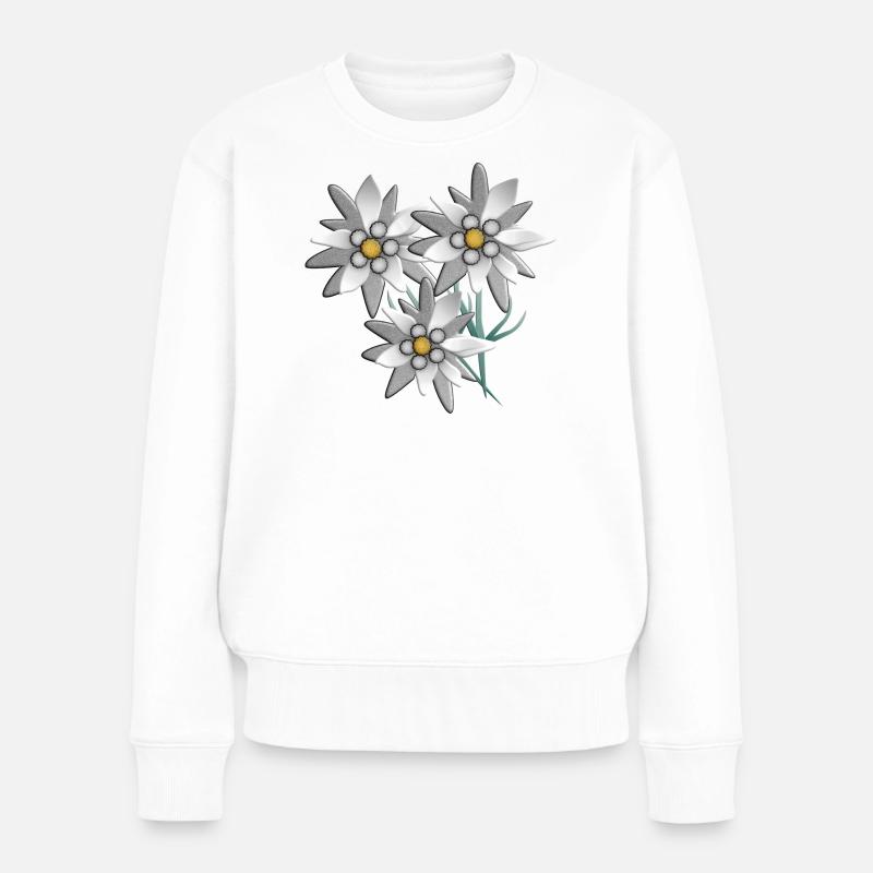 Schneeweiß Edelweiß Blütenprint - Frauen Premium Bio Pullover - Weiß