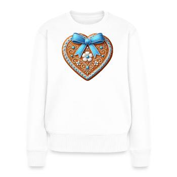 Cœur en pain d’épices : Tradition sucrée et amour combinés - Pull Premium bio Femme - blanc - Devant - Julia (174cm)