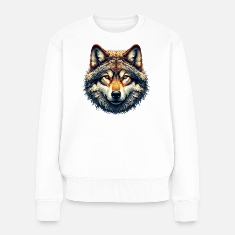 Wolf - Frauen Premium Bio Pullover - Weiß