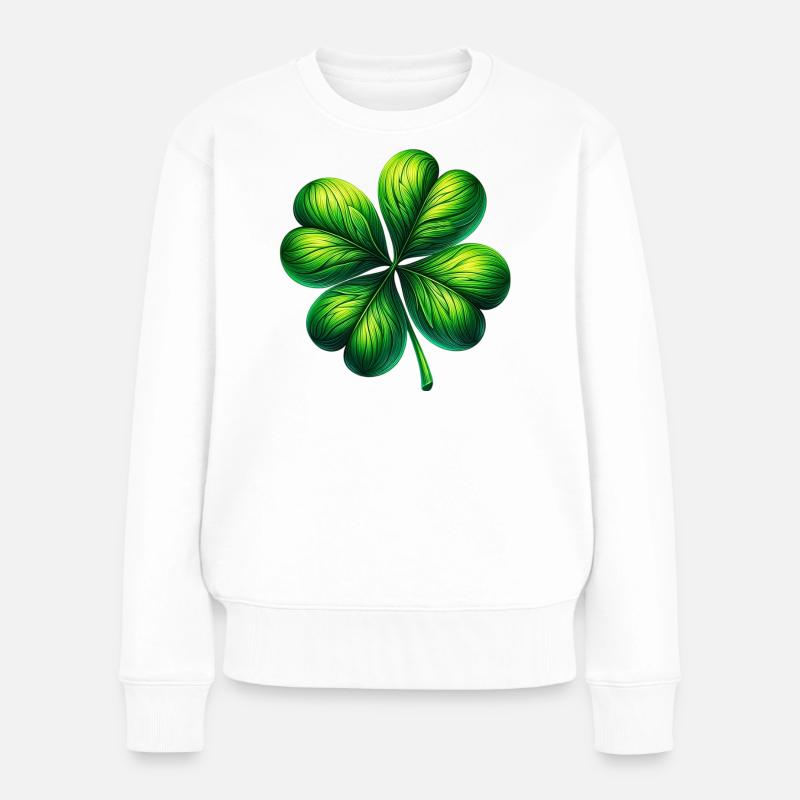 Vierblättriges Kleeblatt - Frauen Premium Bio Pullover - Weiß