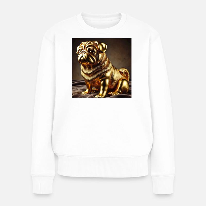 Goldener Pug Skulptur - Frauen Premium Bio Pullover - Weiß