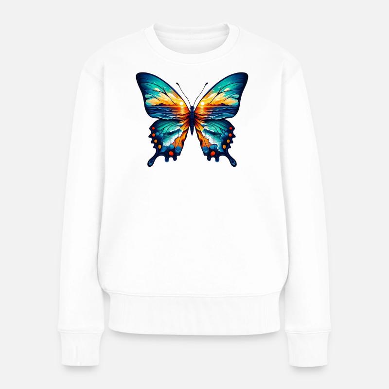 Schmetterling - Frauen Premium Bio Pullover - Weiß