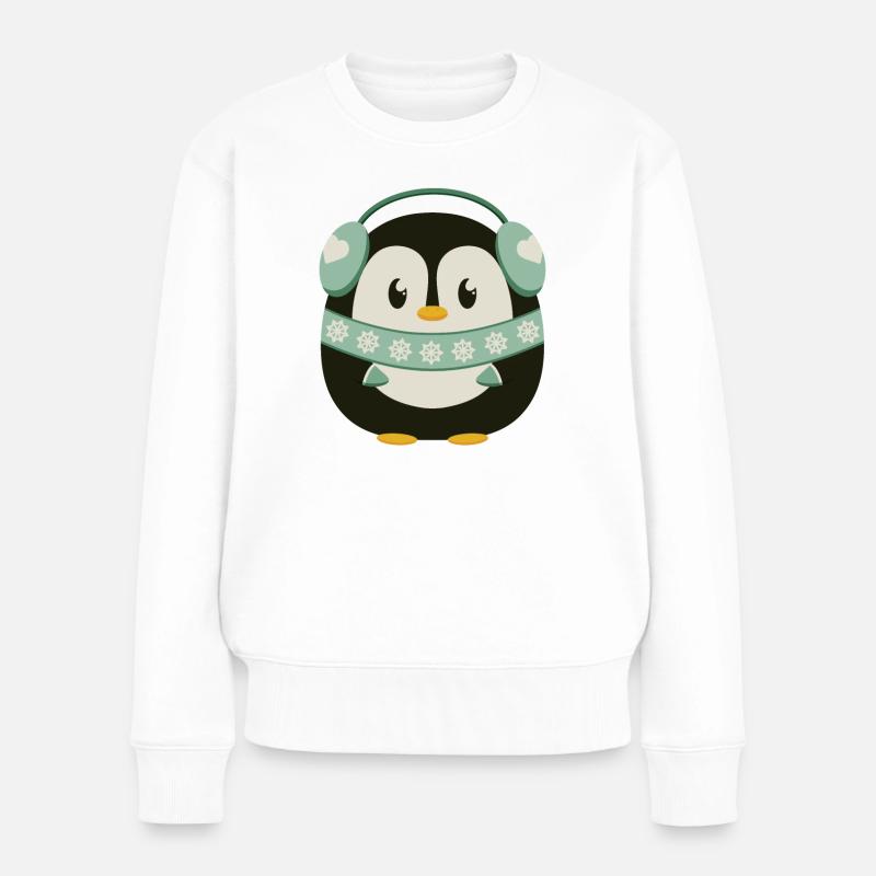 Süßer Pinguin mit Ohrenwärmern im Wintermodus - Frauen Premium Bio Pullover - Weiß