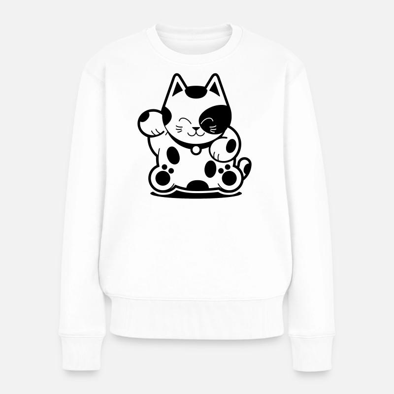 Lucky Cat - Frauen Premium Bio Pullover - Weiß