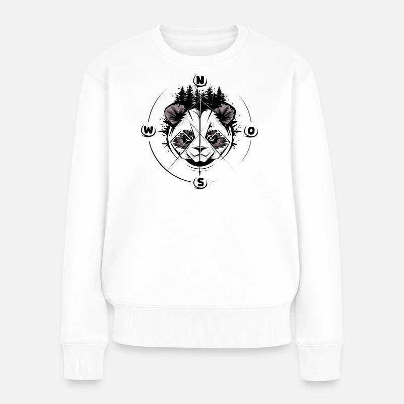Panda Wald Kompass Koala Tattoo comic cartoon Logo - Frauen Premium Bio Pullover - Weiß