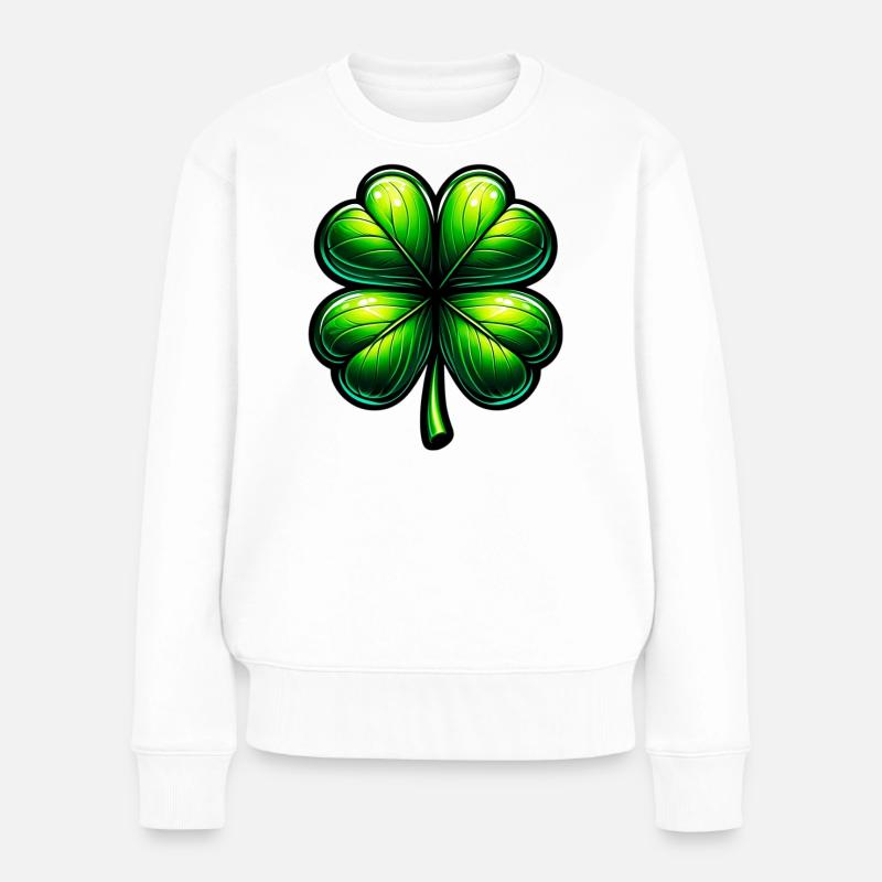 Vierblättriges Kleeblatt - Frauen Premium Bio Pullover - Weiß