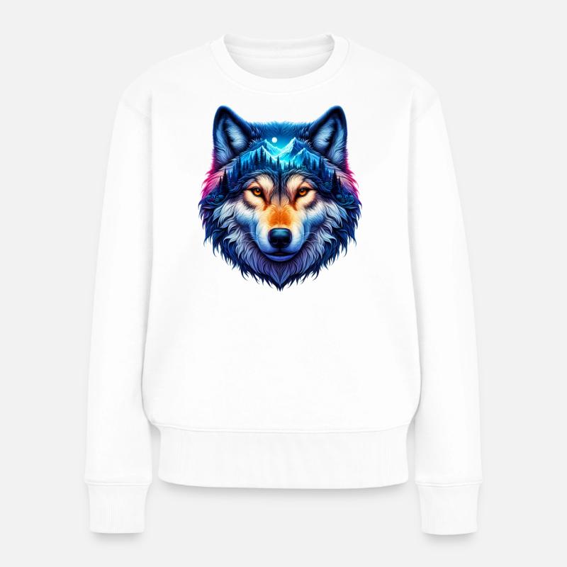 Wolf - Frauen Premium Bio Pullover - Weiß