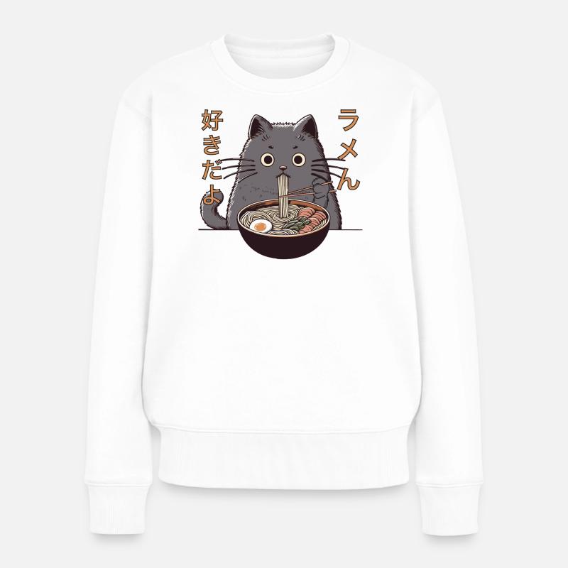 My Cat Steals My Ramen (Ramen Katze) - Frauen Premium Bio Pullover - Weiß