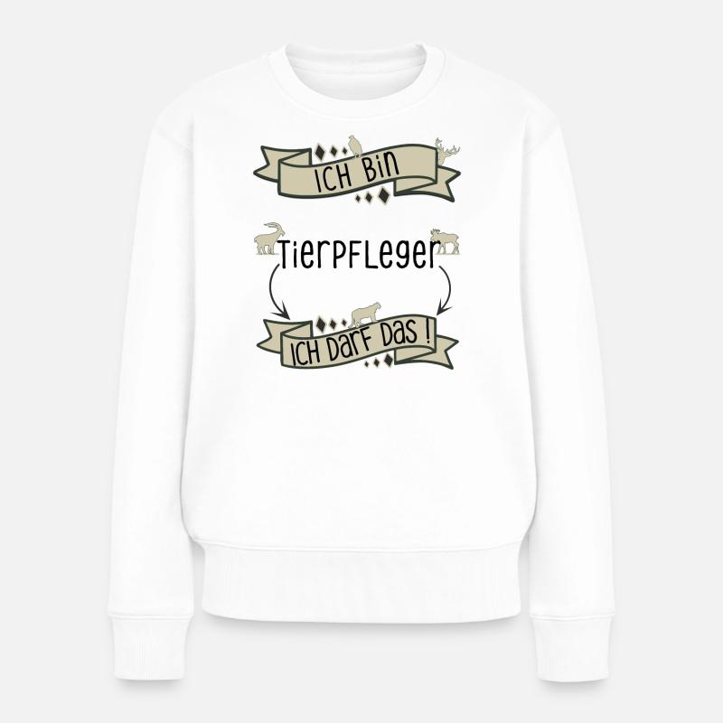 Lustiger Tierpfleger Spruch - ich darf das! - Frauen Premium Bio Pullover - Weiß