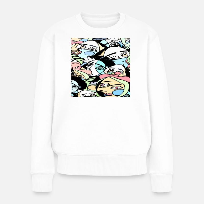 Verrückte Gesichter - Frauen Premium Bio Pullover - Weiß