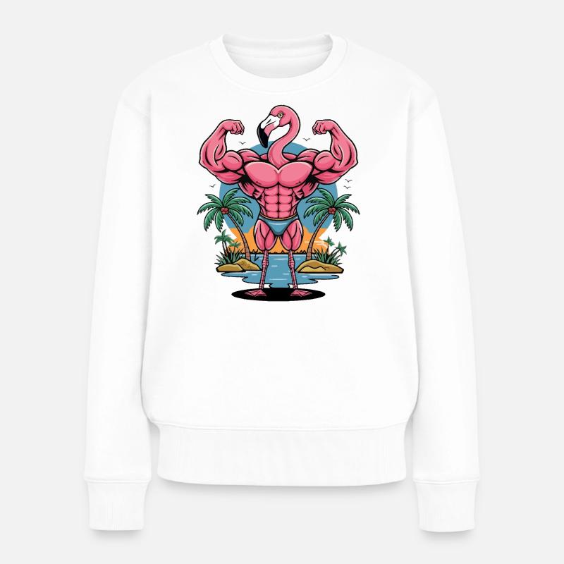Flamant rose musculaire - Pull Premium bio Femme - blanc