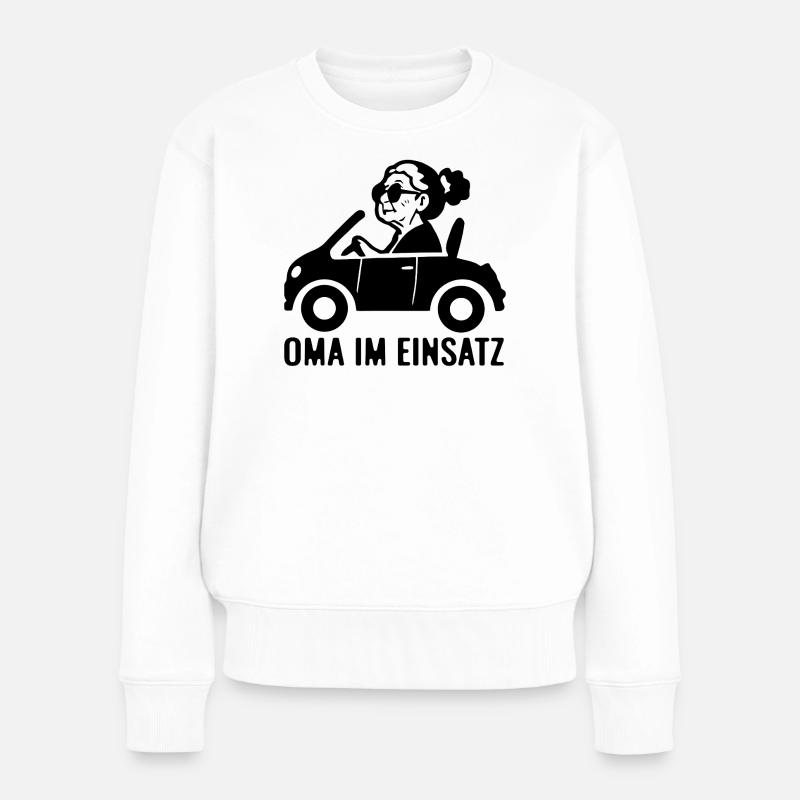 Oma im Einsatz Auto - Frauen Premium Bio Pullover - Weiß