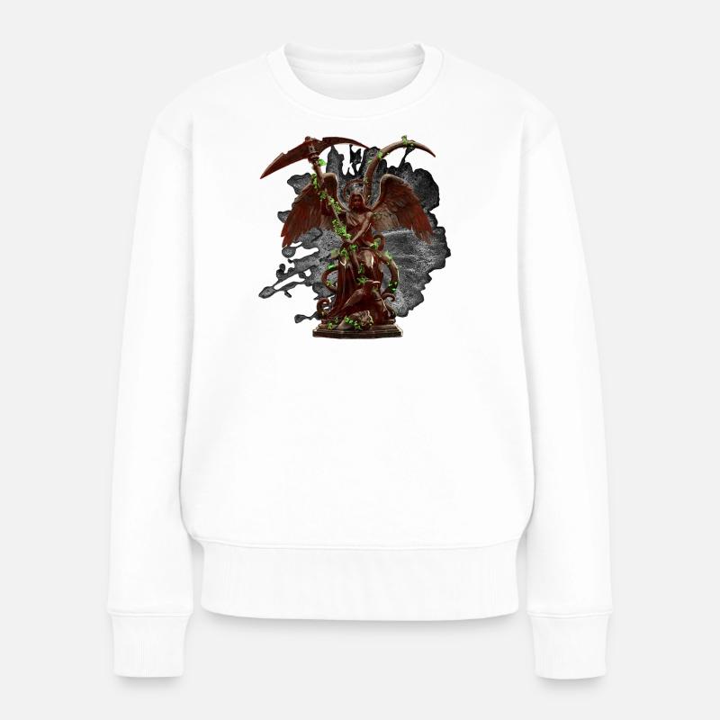 Engelstatue, Ranken, gothic design - Frauen Premium Bio Pullover - Weiß